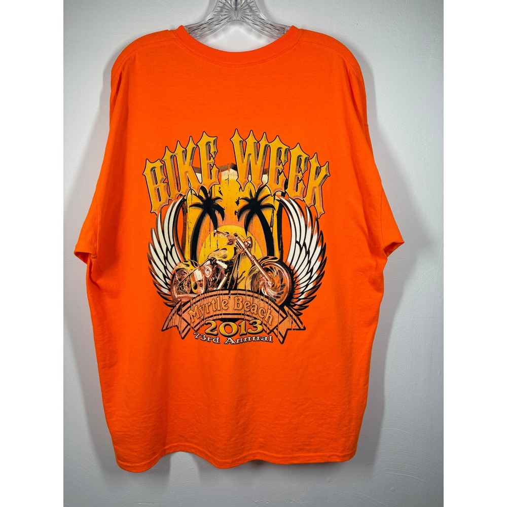 Gildan Mens T-Shirt XL Orange Myrtle Beach Bike Week 2013 Biker Rally Graphic